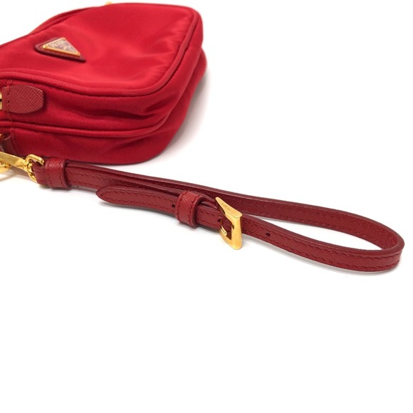 PRADA triangle logo triangle logo plate Crossbody Pochette Shoulder Bag Red - Picture 7 of 14